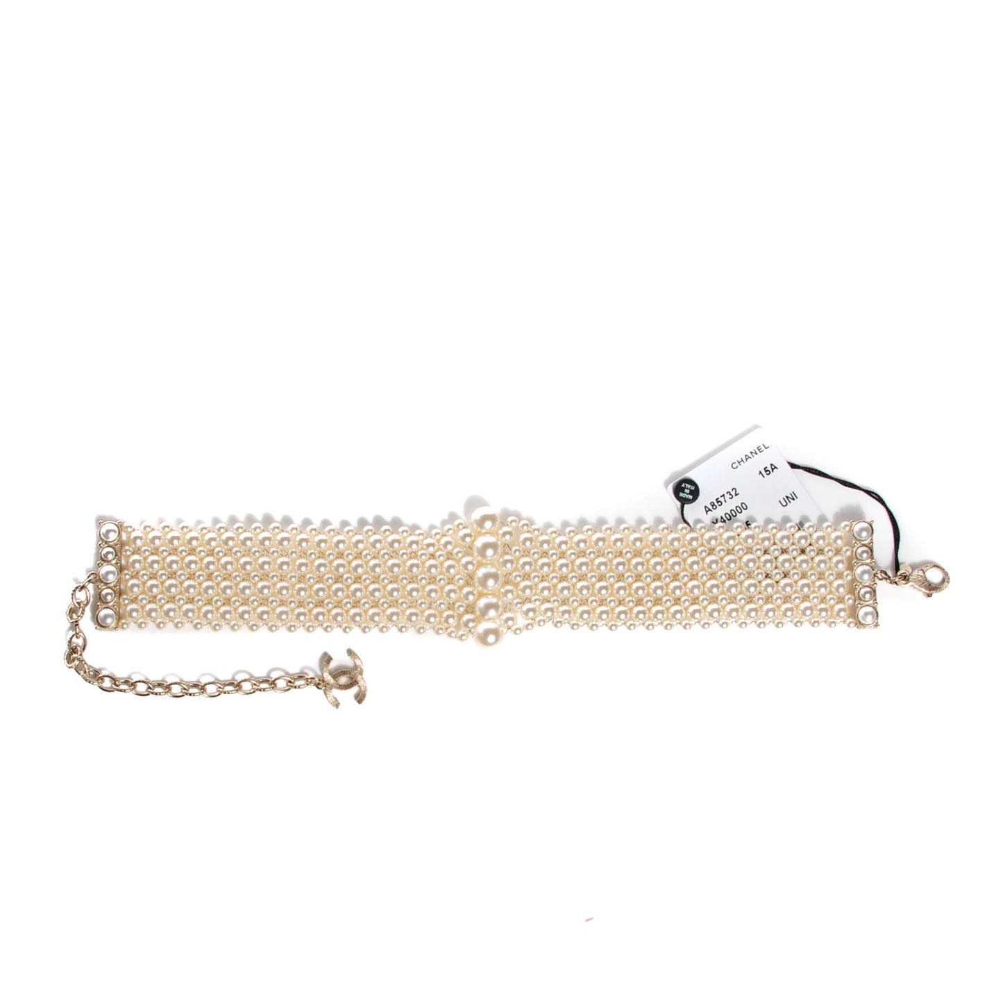 Bead Pearl CC Choker Necklace Gold