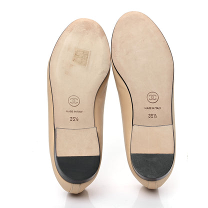 Chanel Lambskin Cap Toe CC Ballerina Flats 35.5 Beige Black 5 of 8