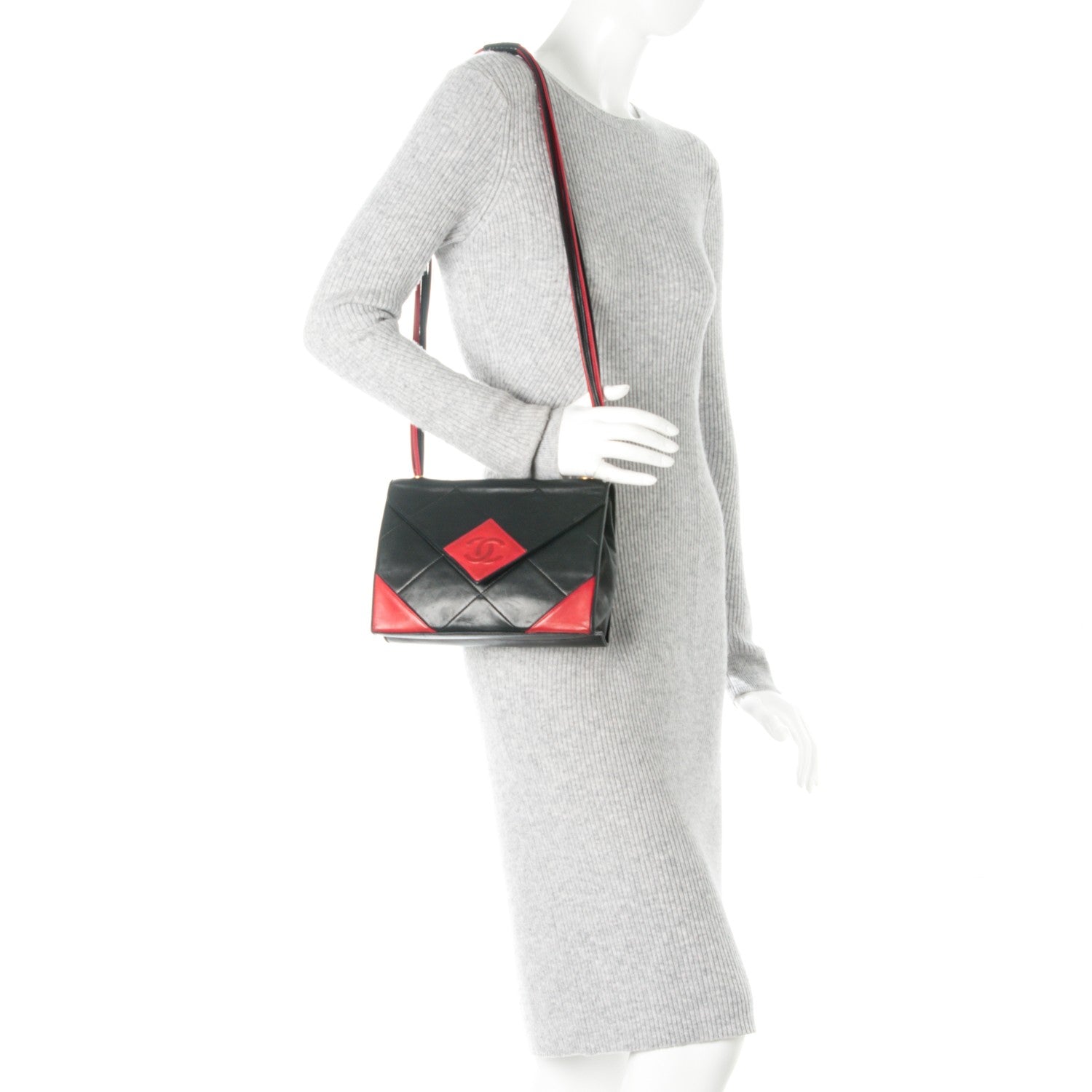 Chanel Lambskin Medium Envelope Single Flap Black Red 2 of 7