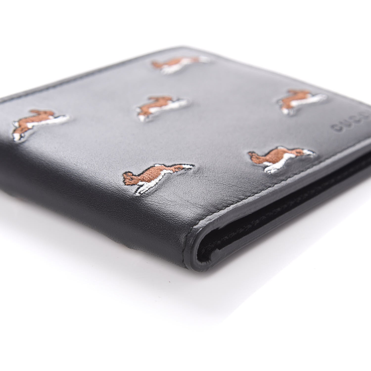 Gucci Calfskin Rabbit Embroidered Bi-Fold Wallet Black 6 of 9
