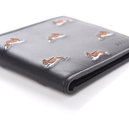 Gucci Calfskin Rabbit Embroidered Bi-Fold Wallet Black 6 of 9