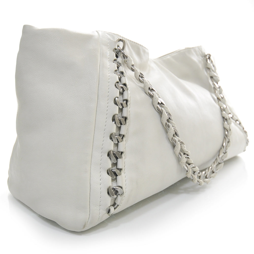 Leather Large Modern Chain Tote White