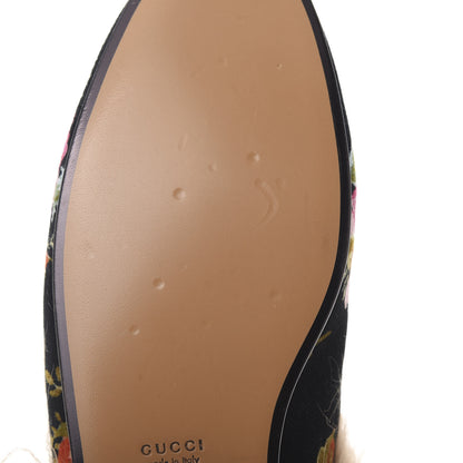 Gucci Velvet Fur Floral Womens Princetown Slippers 39 Black 8 of 9