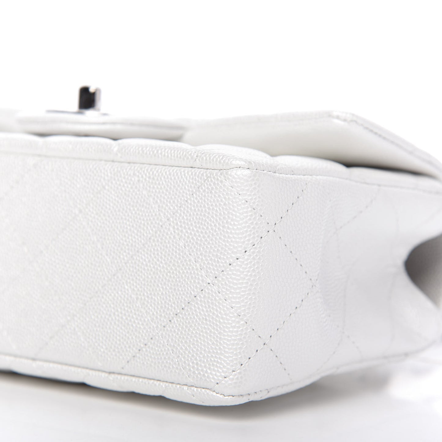 Iridescent Caviar Quilted Mini Top Handle Rectangular Flap White
