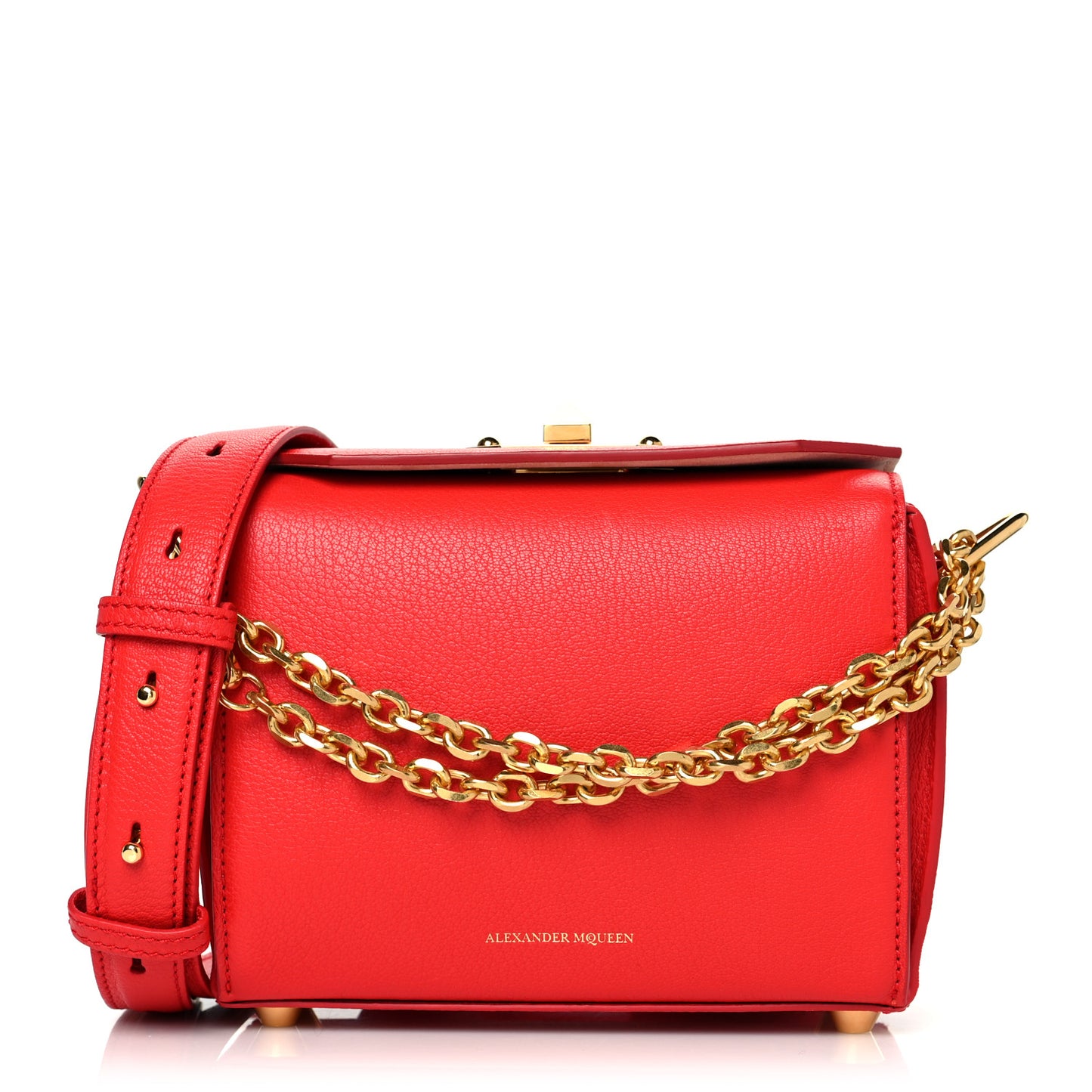 Fine Grain Goatskin Box Shoulder Bag 19 Red