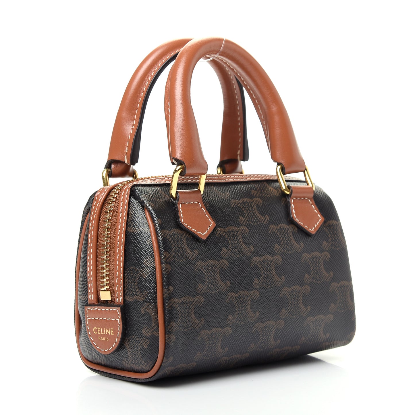 Triomphe Canvas Calfskin Mini Boston Bag Tan