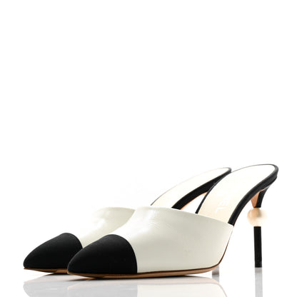 Chanel Patent Lambskin Grosgrain Cap Toe Pearl Mule 39 Ecru Black 3 of 11