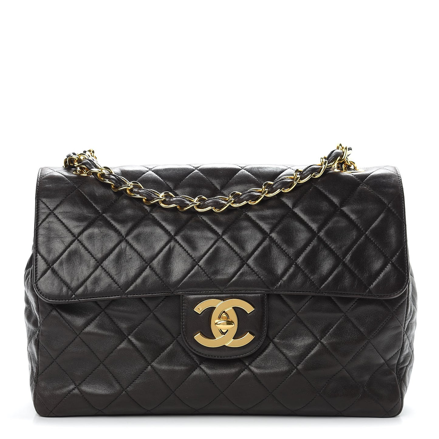 Lambskin Quilted Jumbo Single Flap Black