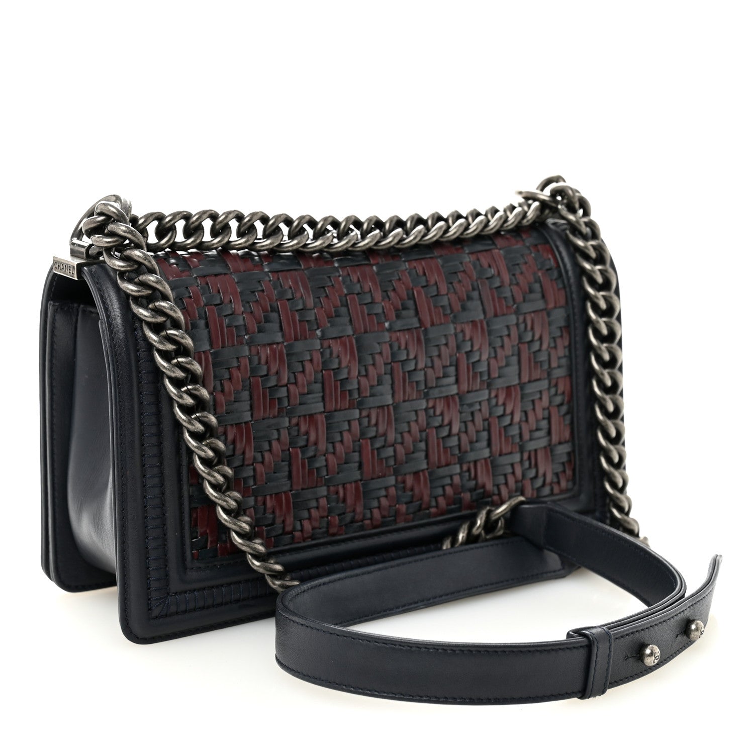 Chanel Calfskin Woven Medium Boy Flap Blue Burgundy 3 of 10