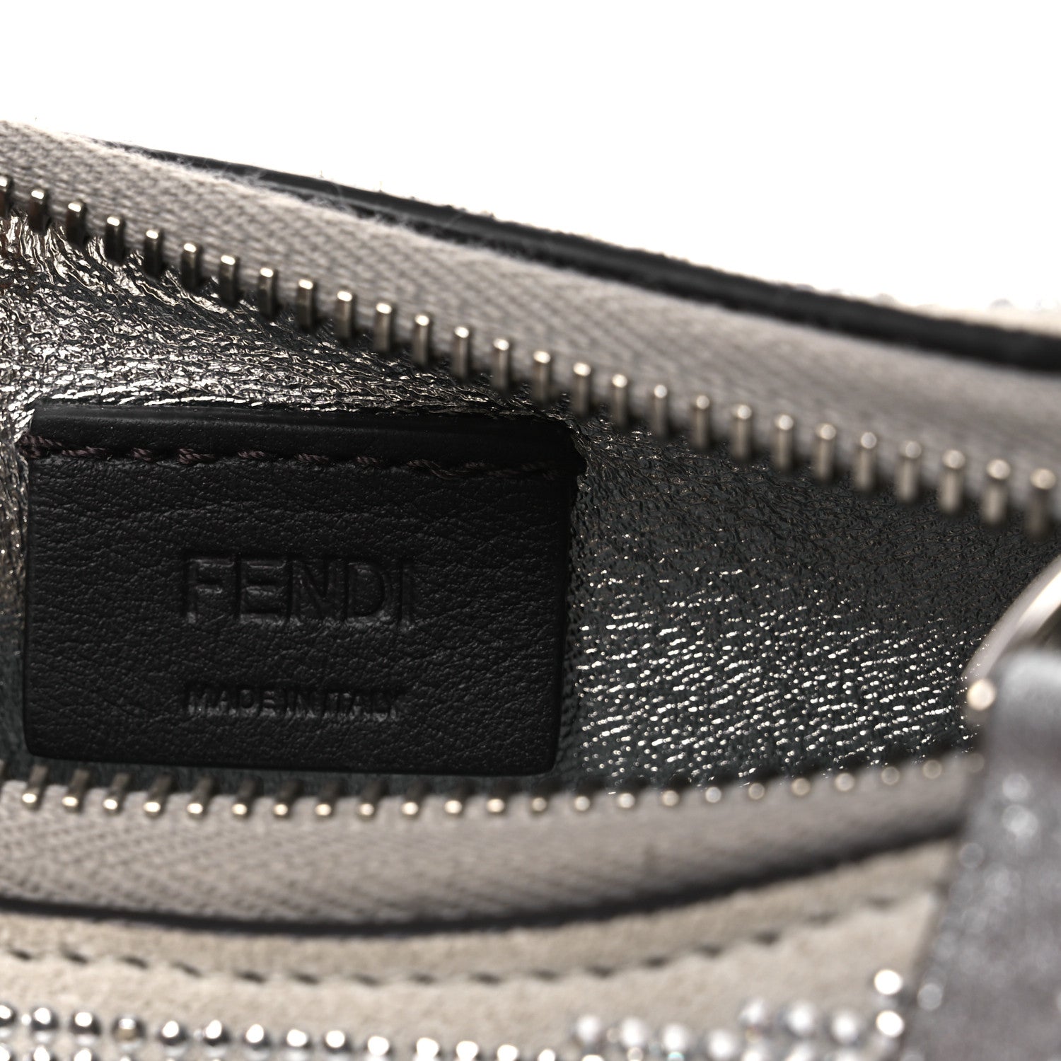 Fendi Crystal Vitello Laminato Suede FF Nano Fendigraphy Hobo Charm Grey 6 of 11