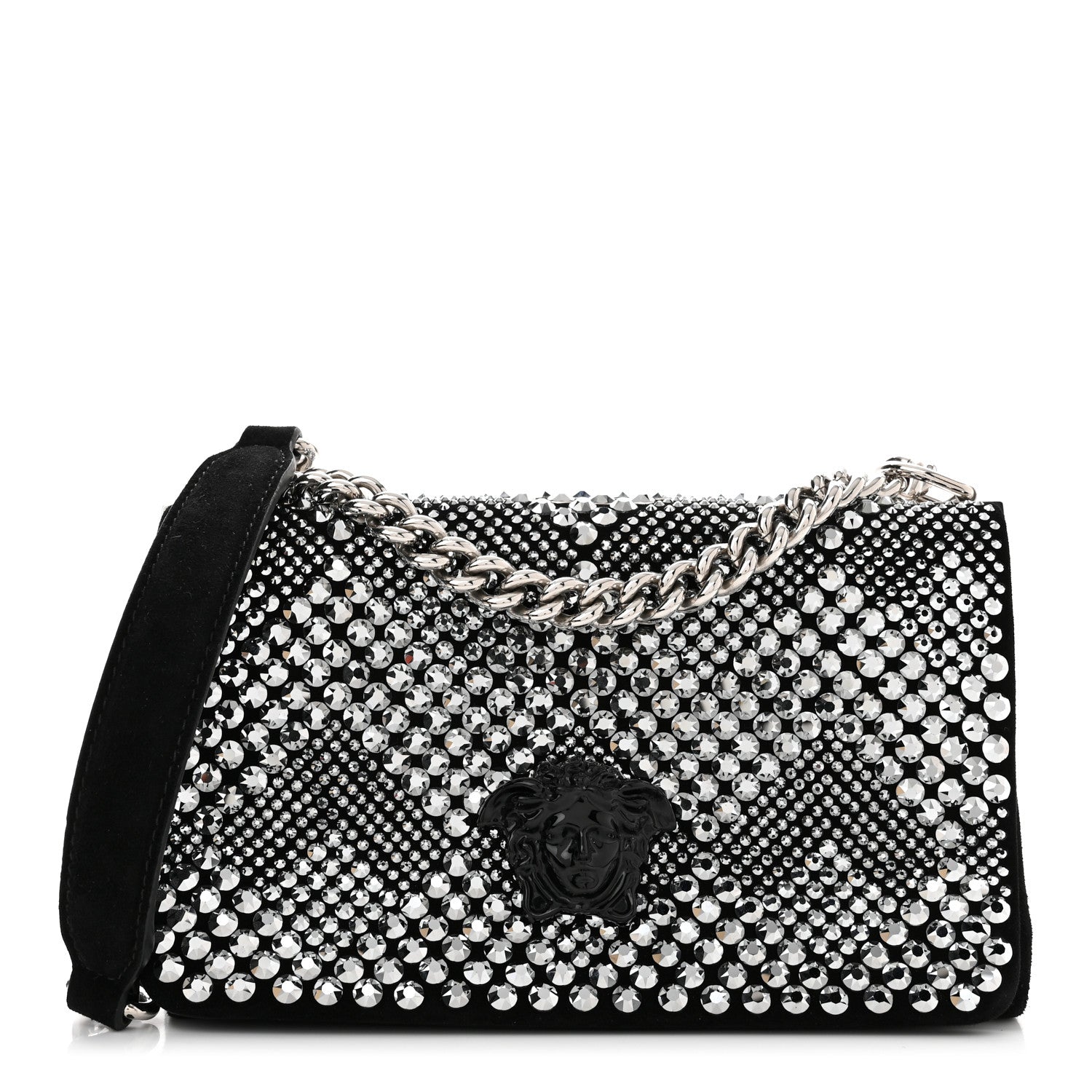 Versace Suede Crystal Medusa Sultan Evening Bag Black 1 of 10