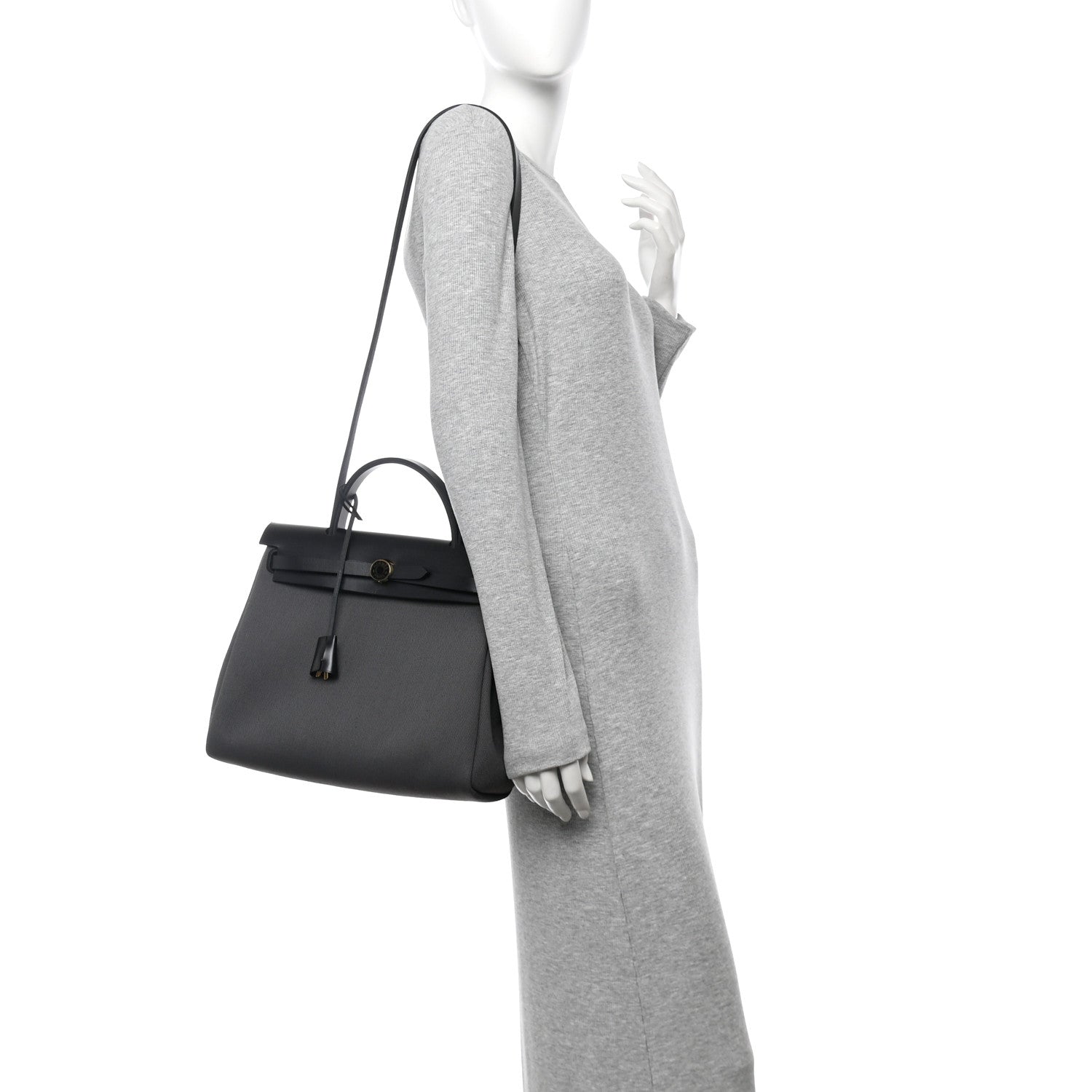 Hermes Military Toile Vache Hunter Laque Herbag Zip Retourne 31 PM Ardoise Black 2 of 12