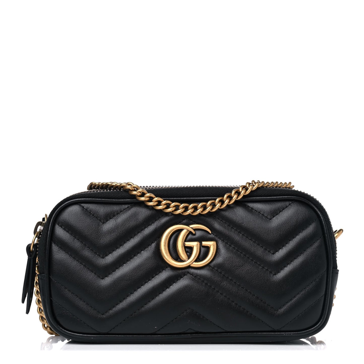 Calfskin Matelasse Mini GG Marmont Chain Crossbody Bag Black