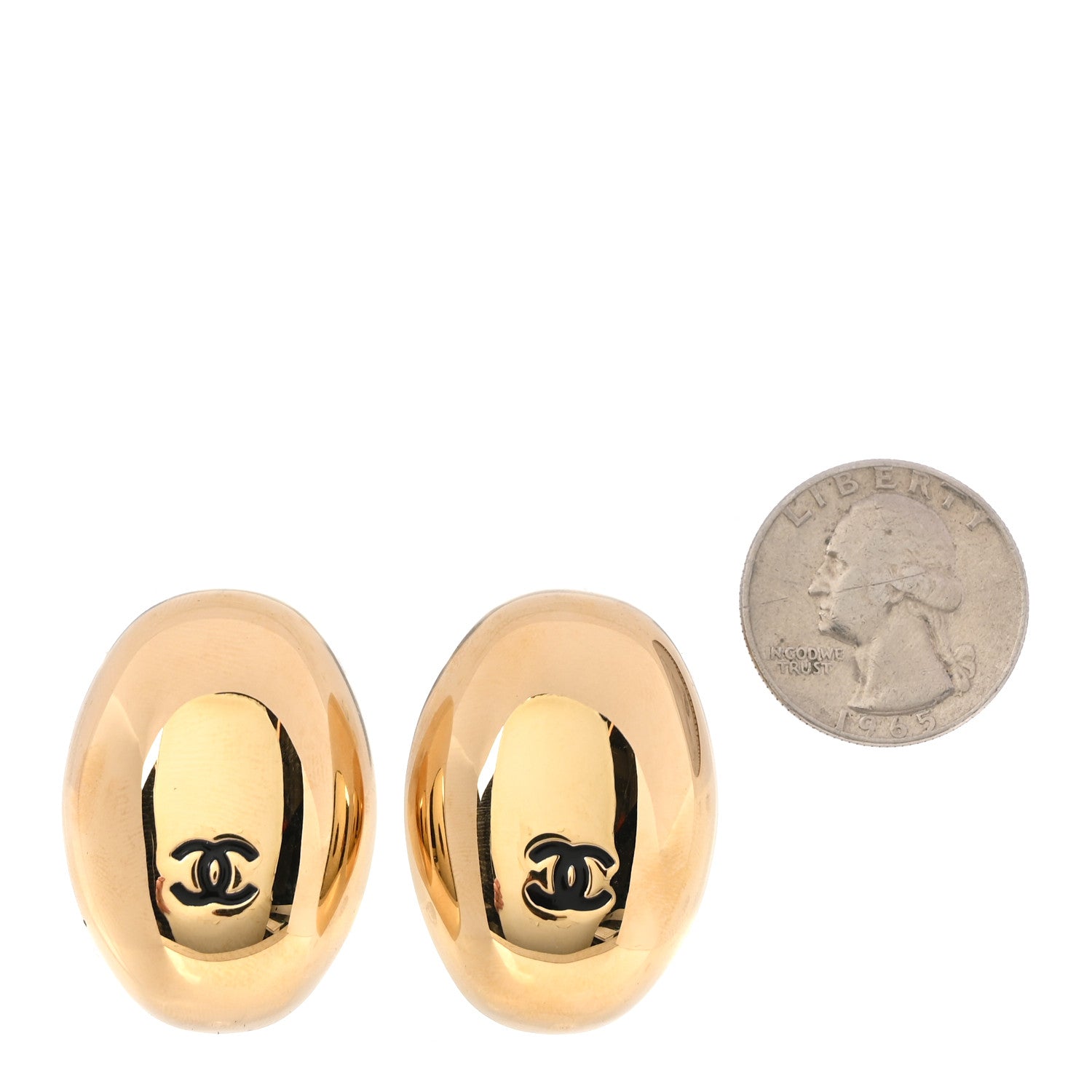 Chanel Metal Resin CC Oval Drop Earrings Gold Black 2 of 5