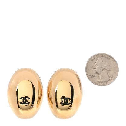 Chanel Metal Resin CC Oval Drop Earrings Gold Black 2 of 5