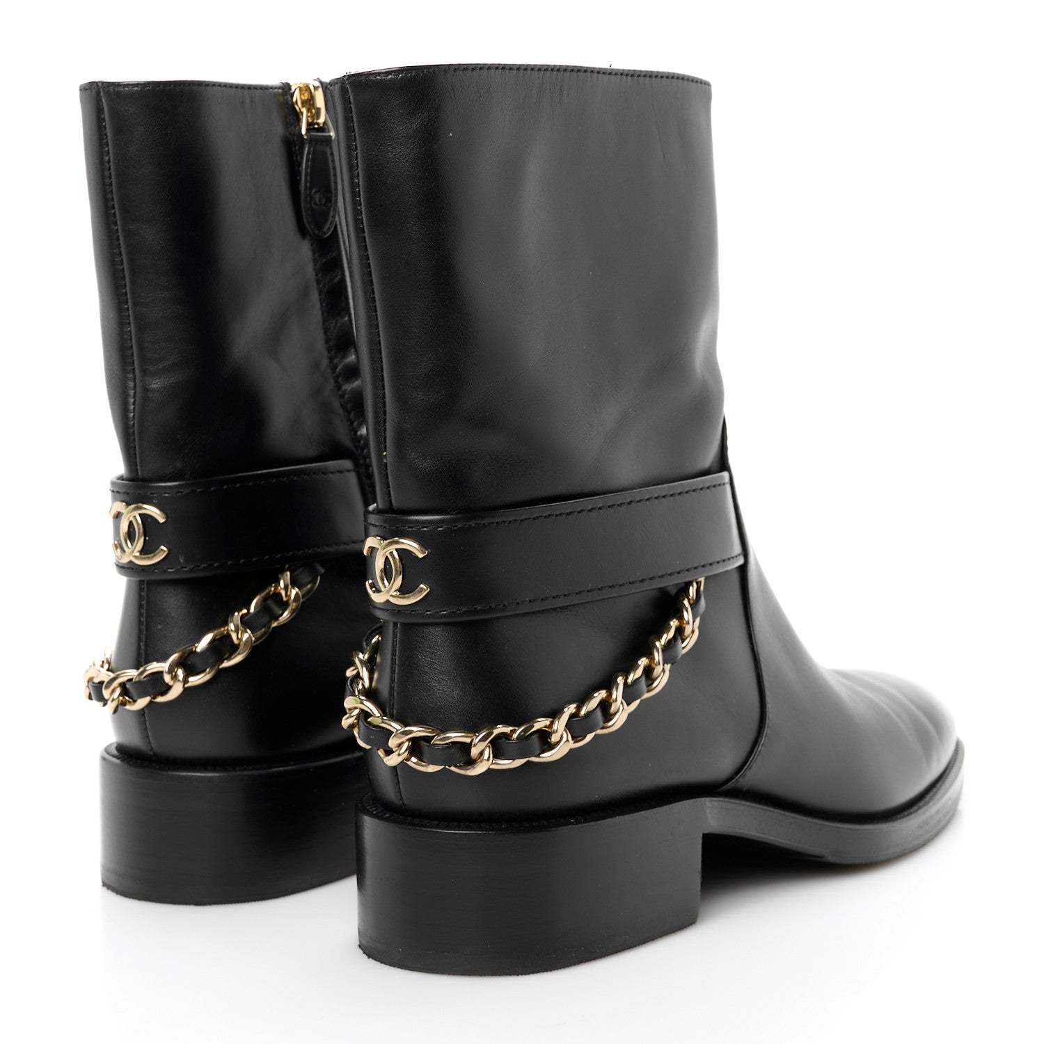 Chanel Calfskin Chain Short Boots 40 Black 5 of 10