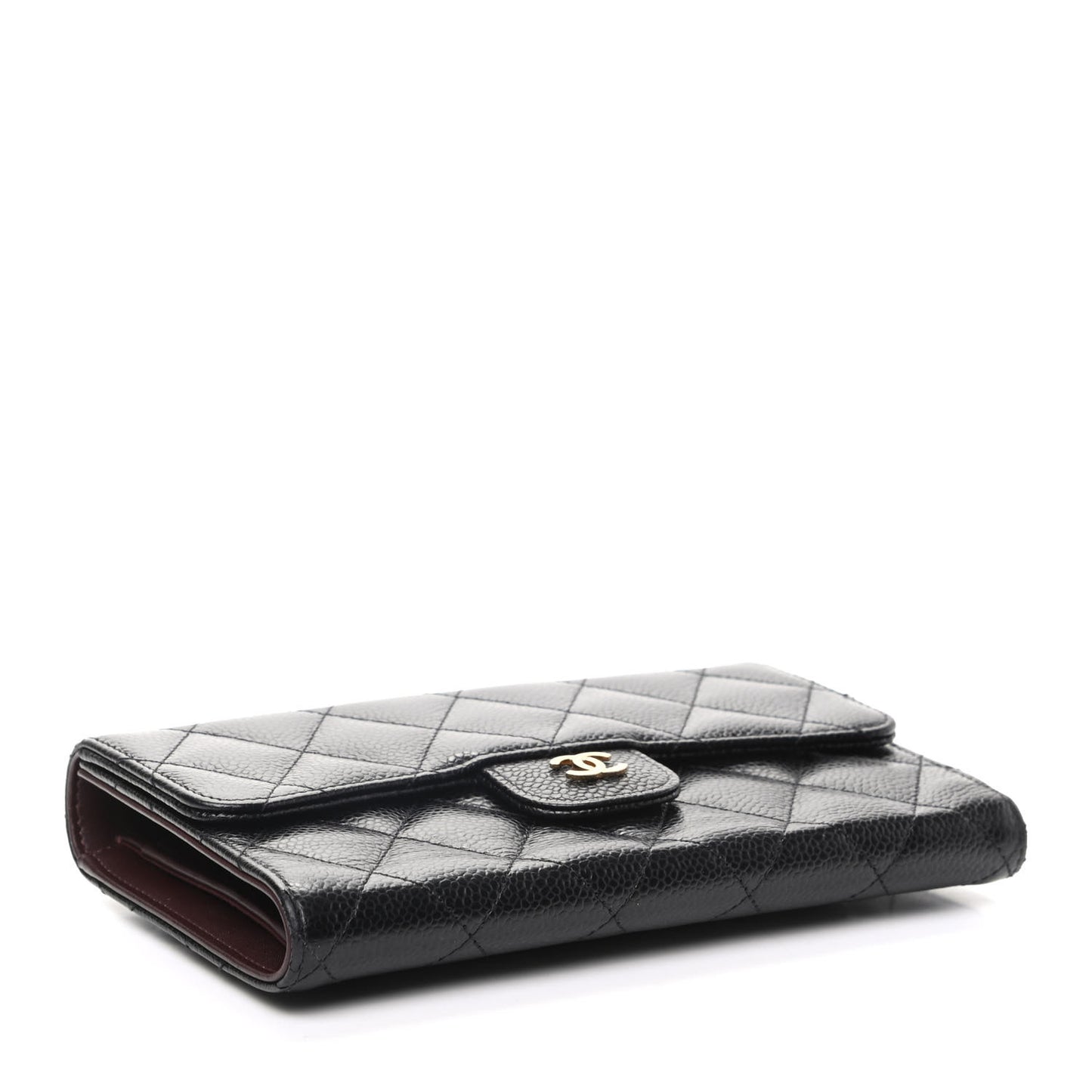 Caviar Quilted Long Flap Wallet Black