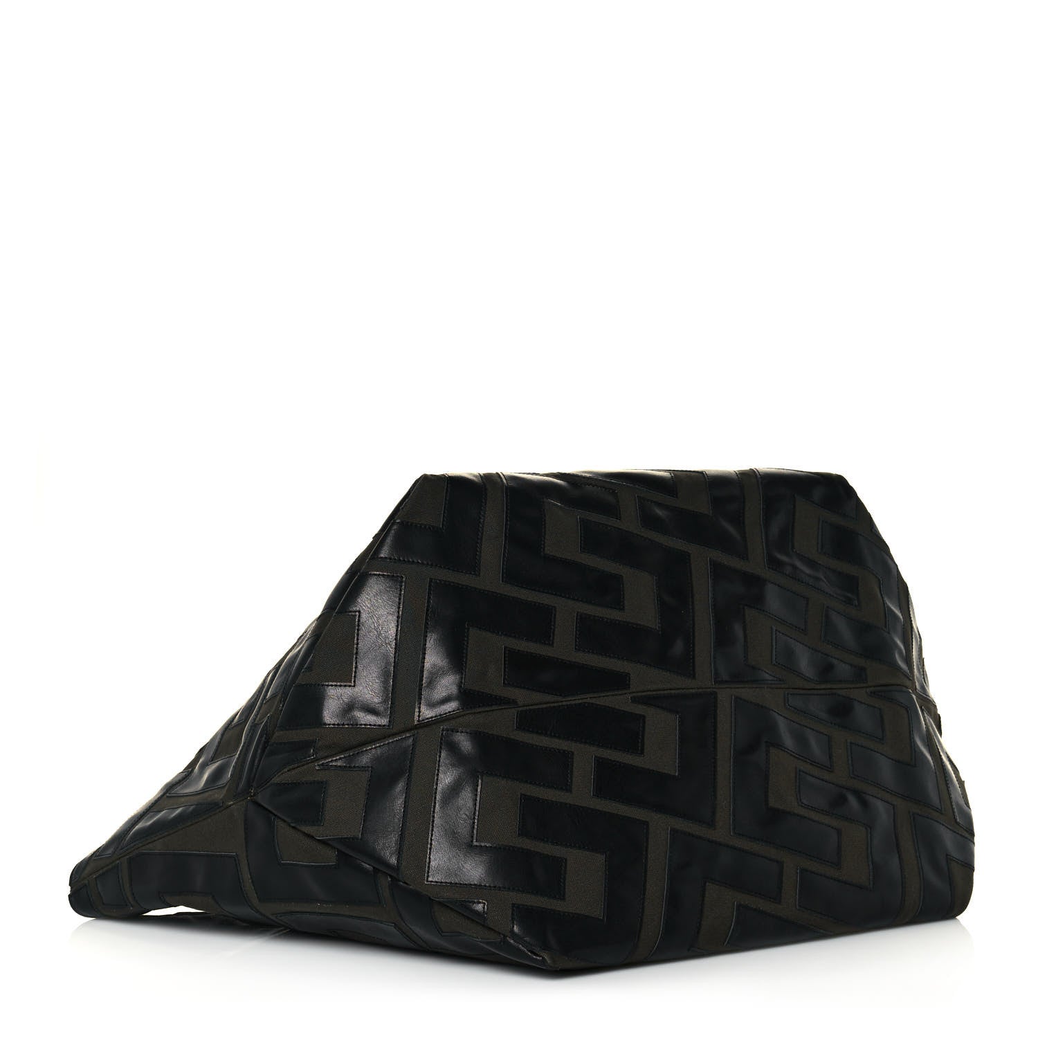 Celine Calfskin Logo Patchwork Cabas Dark Green Black 5 of 15