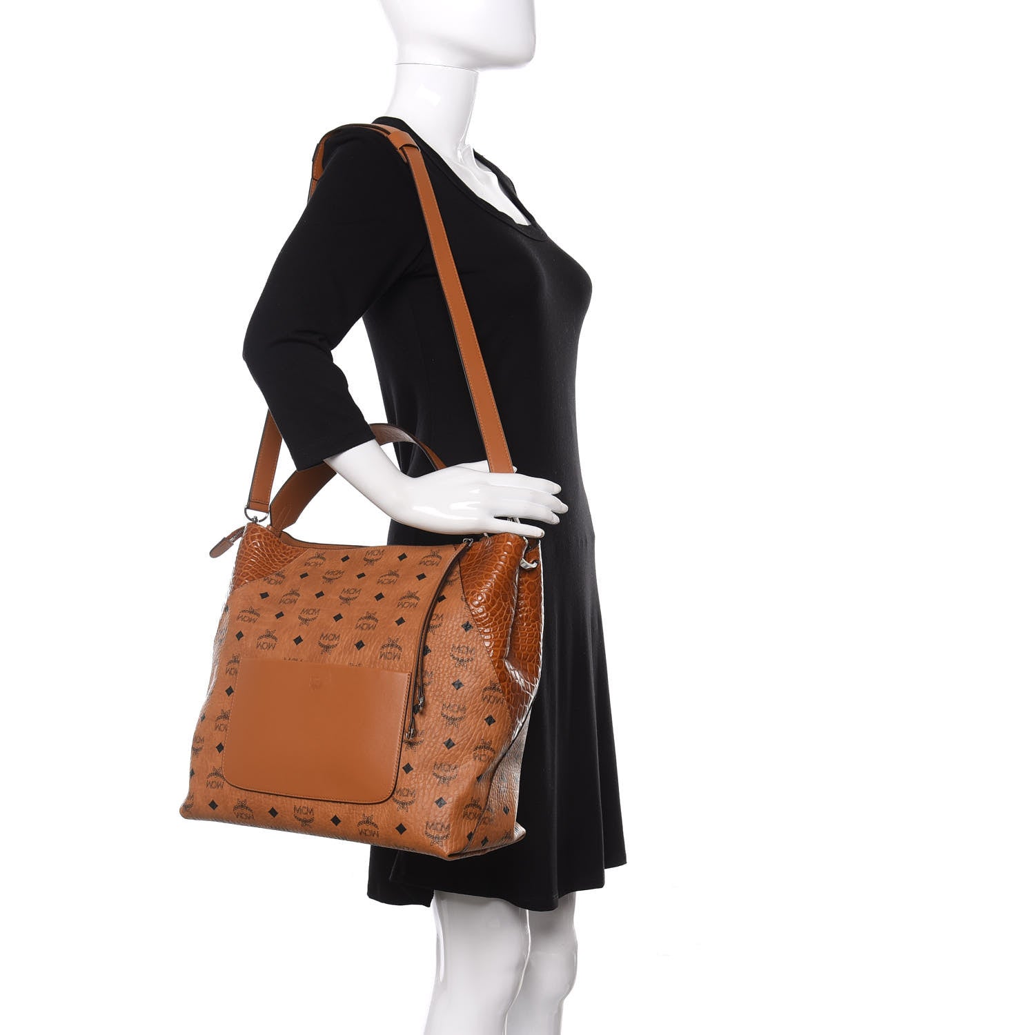 MCM Visetos Calfskin Crocodile Embossed Large Klara Hobo Cognac 2 of 10