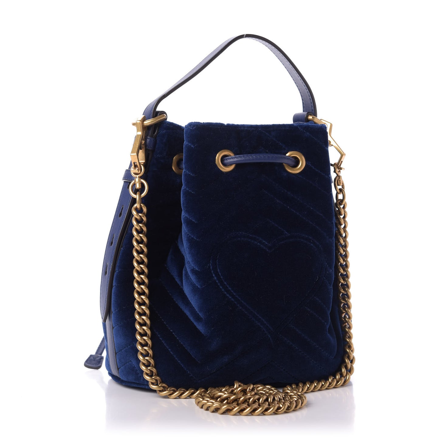 Velvet Matelasse GG Marmont Bucket Bag Cobalt Blue