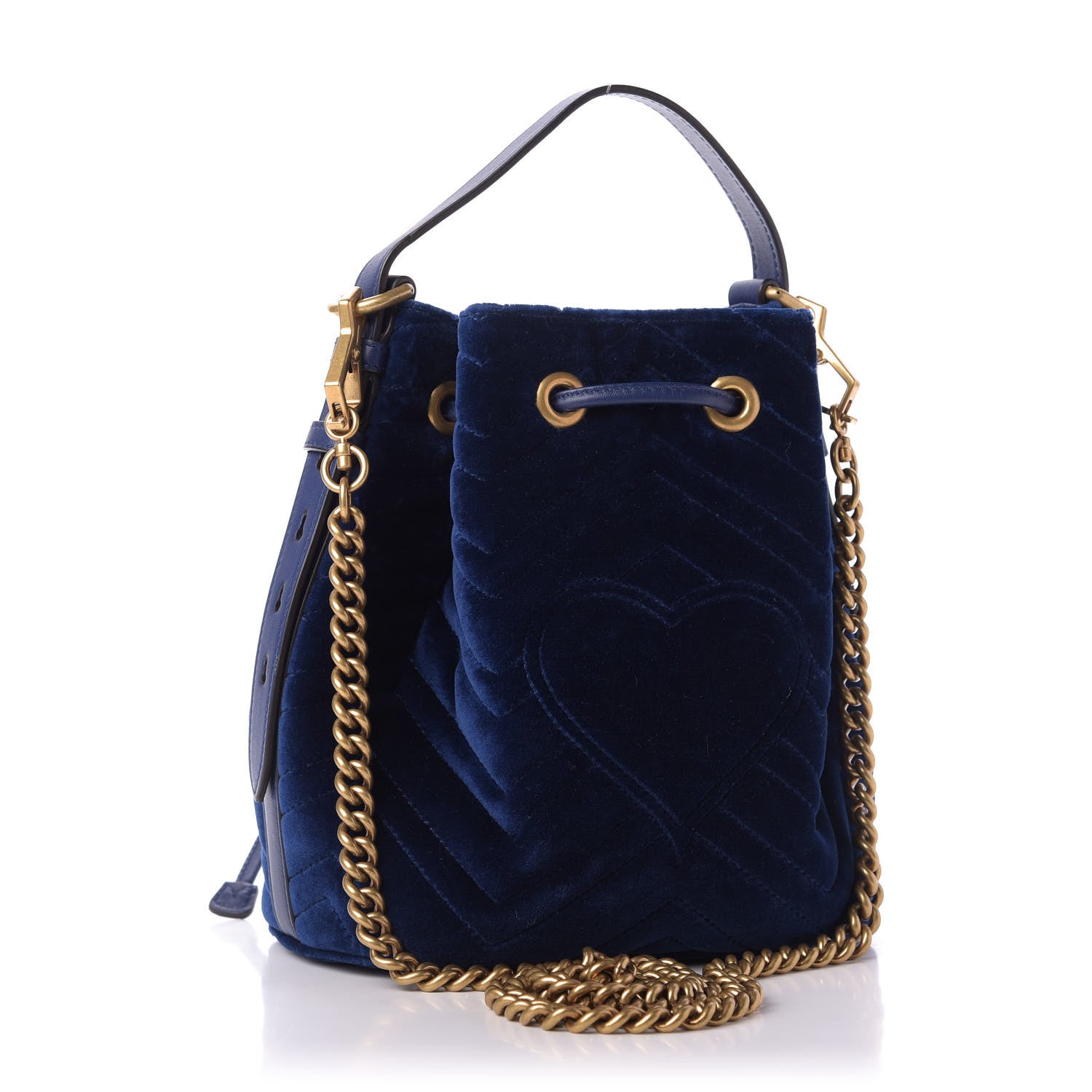 Gucci Velvet Matelasse GG Marmont Bucket Bag Cobalt Blue 3 of 9