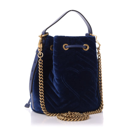 Gucci Velvet Matelasse GG Marmont Bucket Bag Cobalt Blue 3 of 9