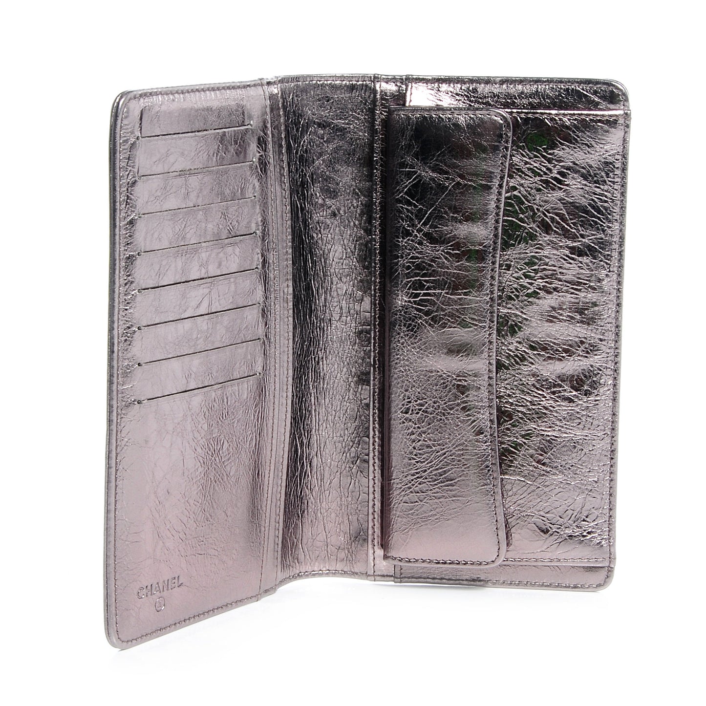 Leather CC Bow Wallet Metallic Dark Silver