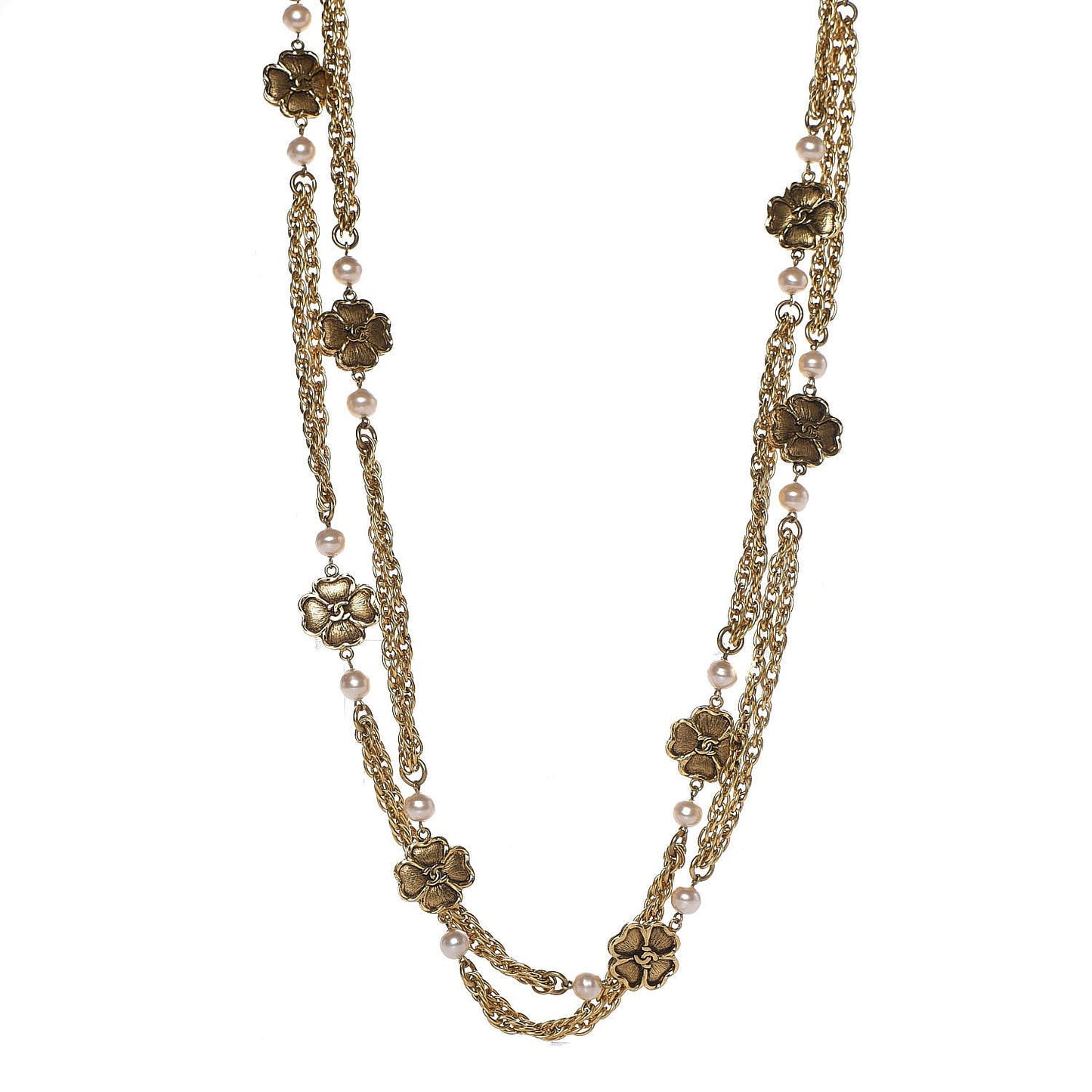 Pearl Clover Long Necklace Gold
