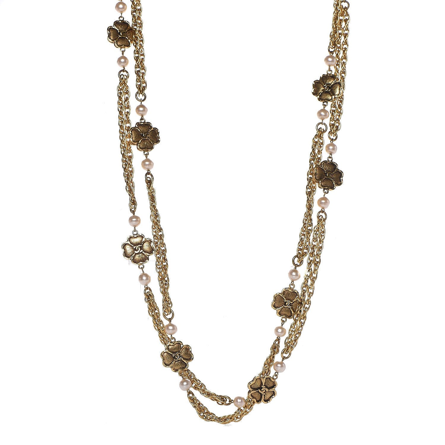 Chanel Pearl Clover Long Necklace Gold 1 of 6