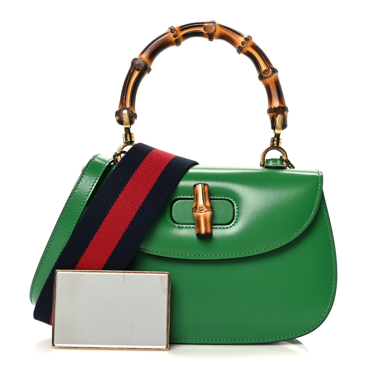 Boarded Dyana Lux Calfskin Web Small Bamboo 1947 Top Handle Bag Spring Green