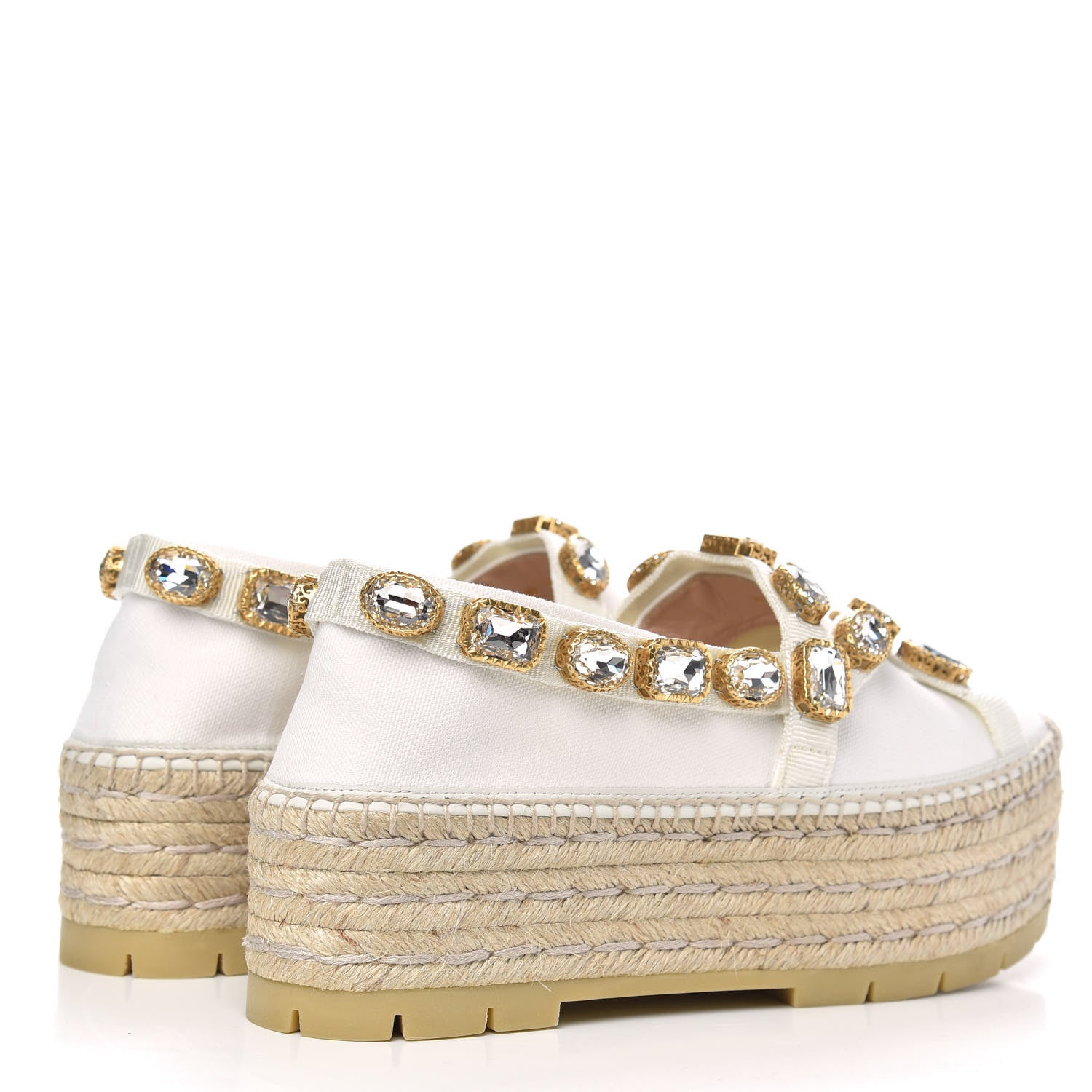 Gucci Canvas Crystal Embellished Platform Espadrilles 38 Great White 4 of 9