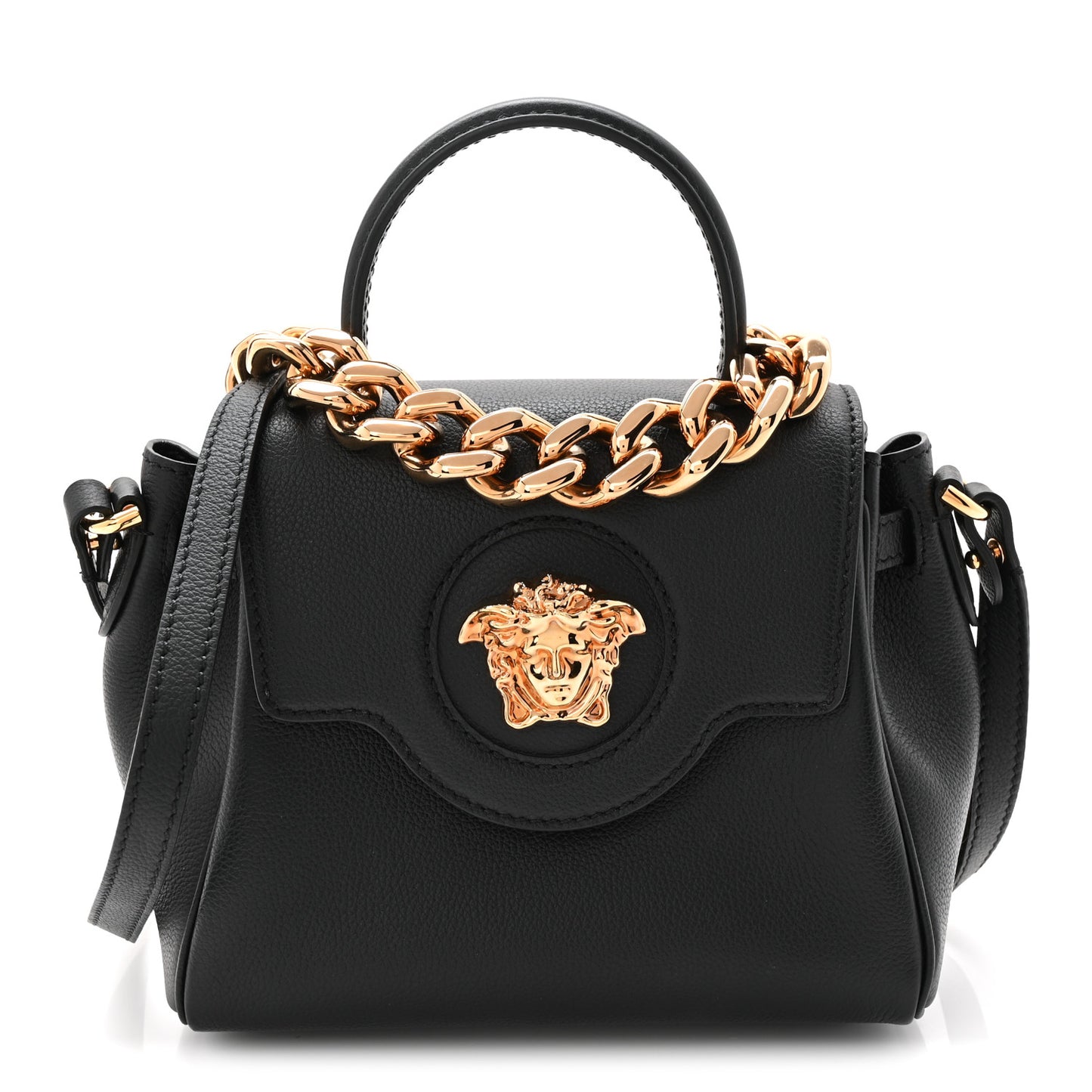 Grained Calfskin Small La Medusa Top Handle Bag Black