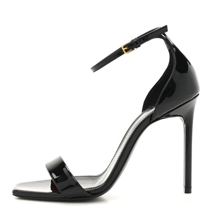 Saint Laurent Patent Calfskin Amber 105 Ankle Strap Sandals 37 Black 1 of 12
