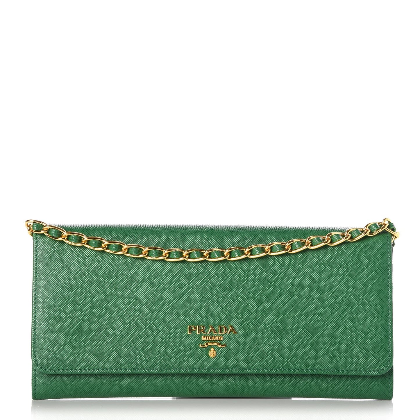 Saffiano Metal Oro Chain Wallet Verde