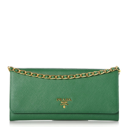 Prada Saffiano Metal Oro Chain Wallet Verde 1 of 11