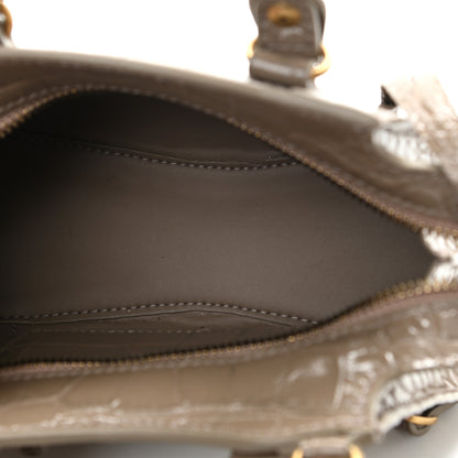 Balenciaga Shiny Supple Calfskin Crocodile Embossed Neo Classic Gold Hardware Nano City Crossbody Mink Grey 5 of 9