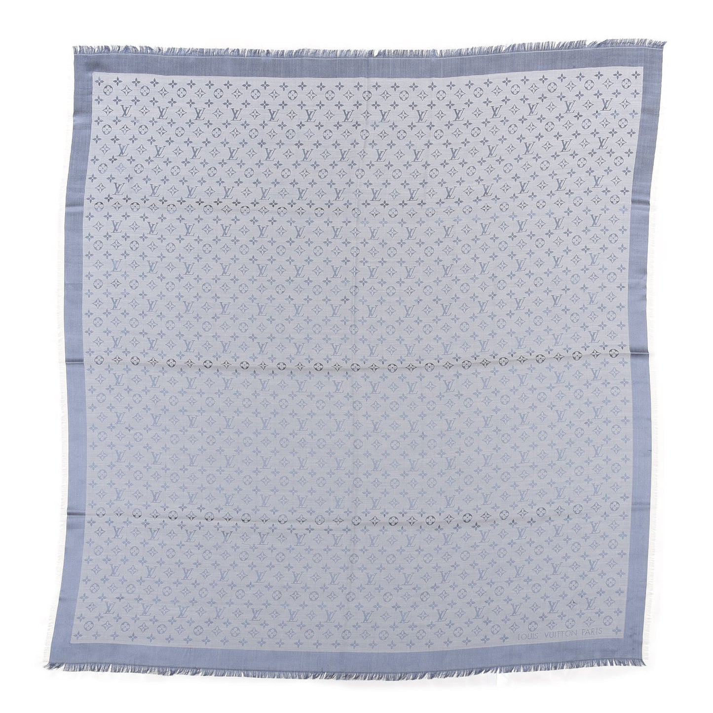 Silk Wool Monogram Denim Shawl Light Blue
