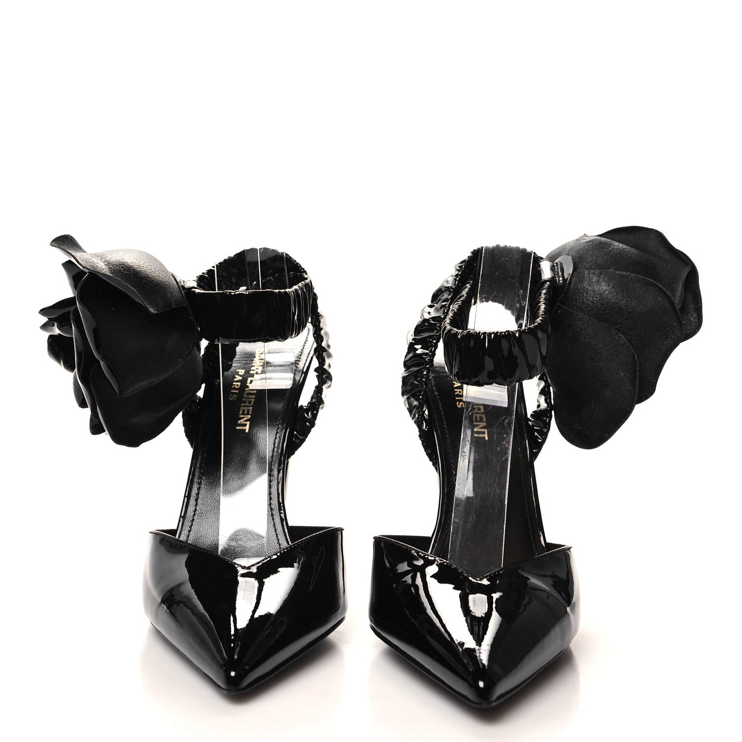 Saint Laurent Patent Freja 105 Flower Ankle Pumps 37.5 Black 2 of 9