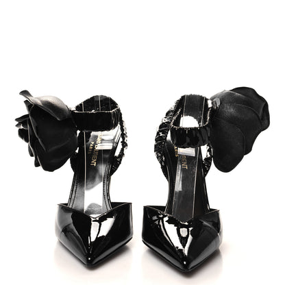 Saint Laurent Patent Freja 105 Flower Ankle Pumps 37.5 Black 2 of 9