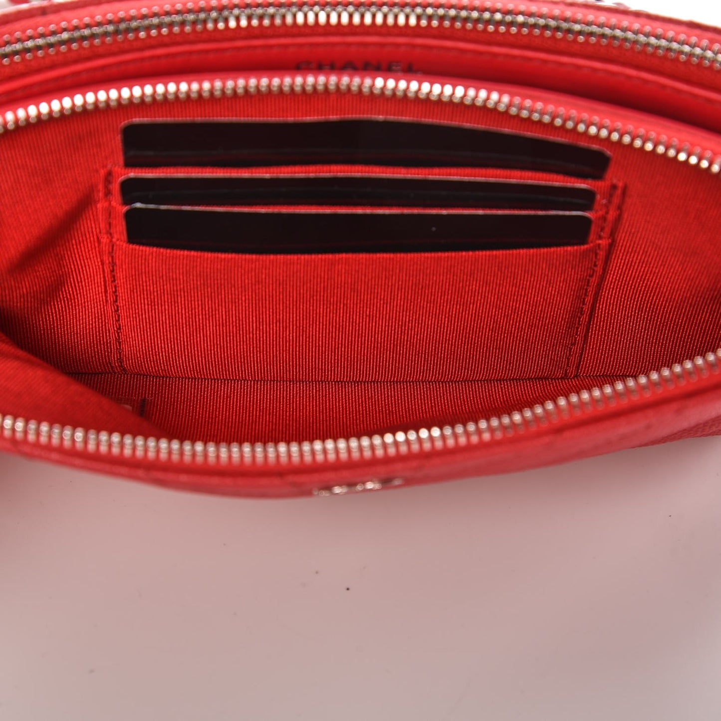 Caviar Chevron Quilted Small Clutch With Chain Light Red