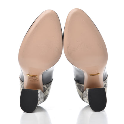 Gucci Polished Calfskin Elaphe Nimue Bow Mary Jane Pumps 37.5 Black Roccia 5 of 18