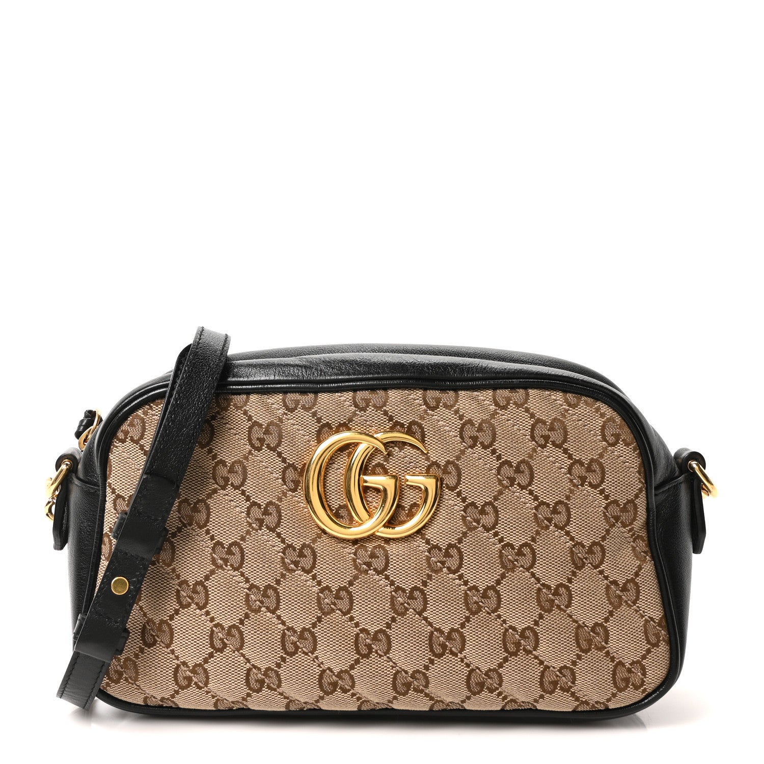 Gucci Monogram Matelasse Diagonal Small GG Marmont Chain Shoulder Bag Beige Black 1 of 10
