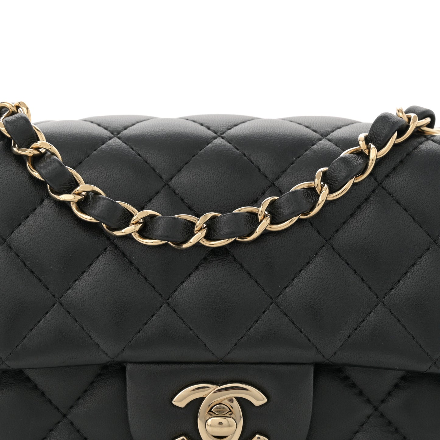 Lambskin Quilted Mini Rectangular Flap Black