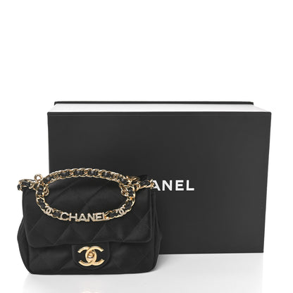 Chanel Satin Quilted Mini Logo Flap With Handle Black 11 of 11