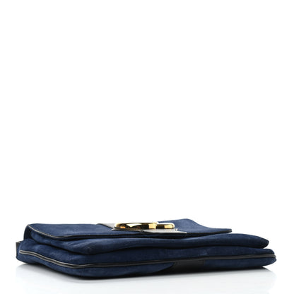 Gucci Suede Medium Arli Flap Shoulder Bag Blue Ink Black 4 of 11