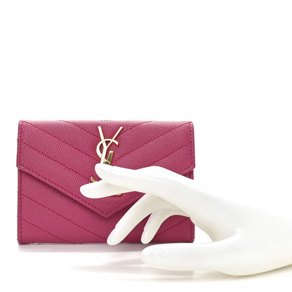 Saint Laurent Grain De Poudre Matelasse Chevron Small Monogram Envelope Wallet Bubblegum 2 of 7