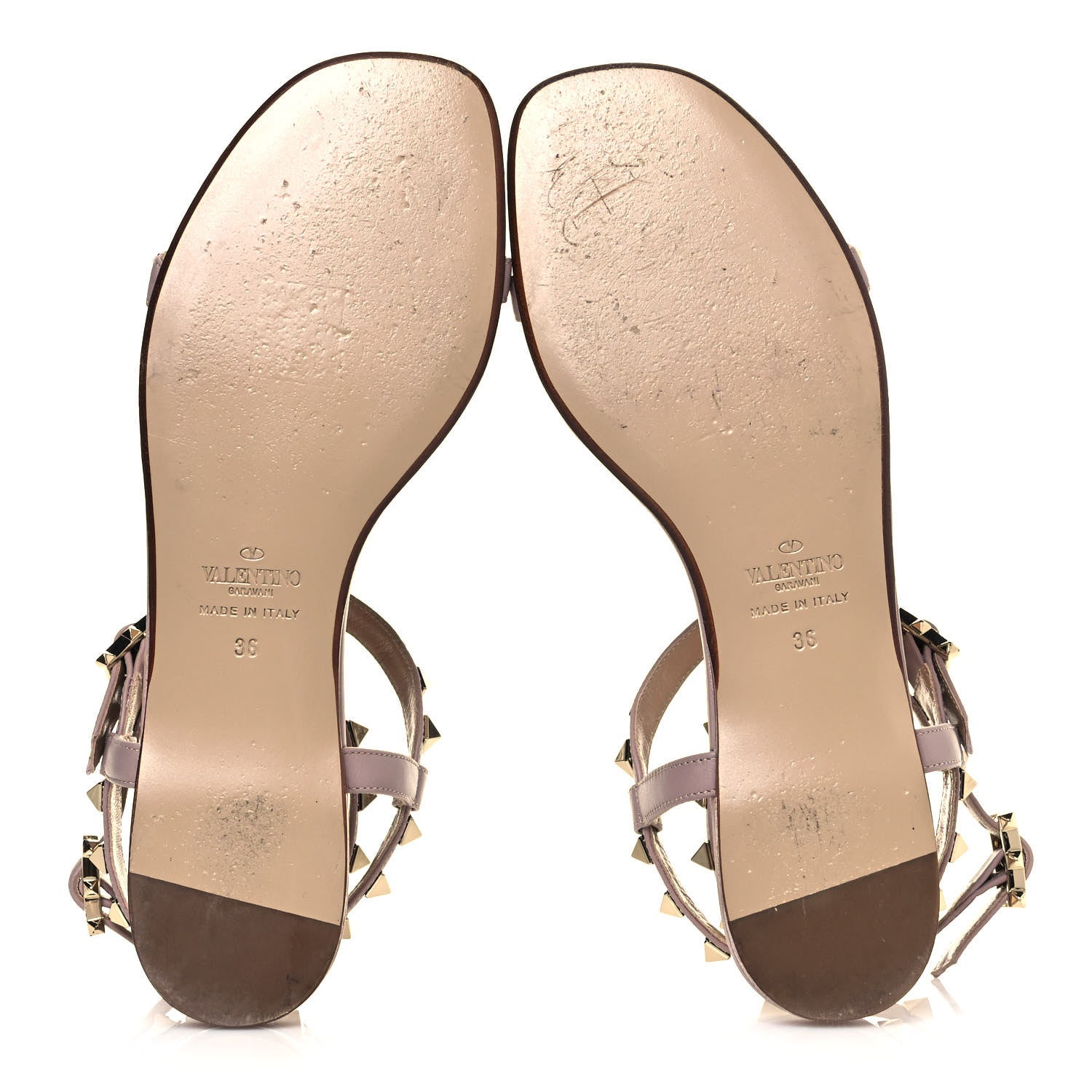 Valentino Garavani Calfskin Rockstud Ankle T-Strap Flat Sandals 36 Poudre 5 of 7