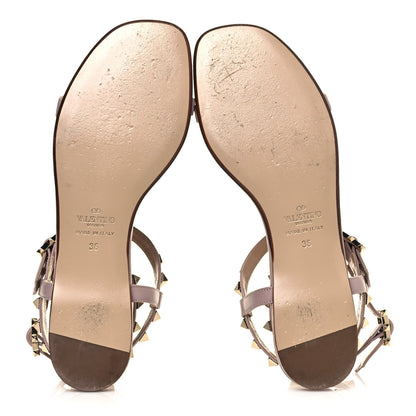 Valentino Garavani Calfskin Rockstud Ankle T-Strap Flat Sandals 36 Poudre 5 of 7