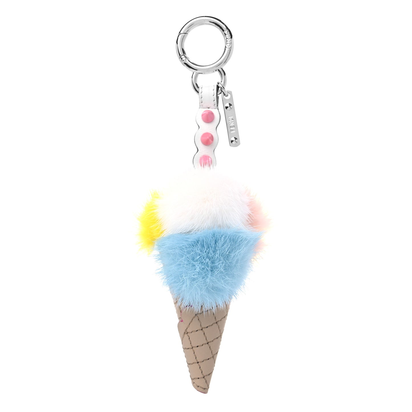 Mink Fur Calfskin Fun Fair Ice Cream Cone Bag Charm Beige Multicolor