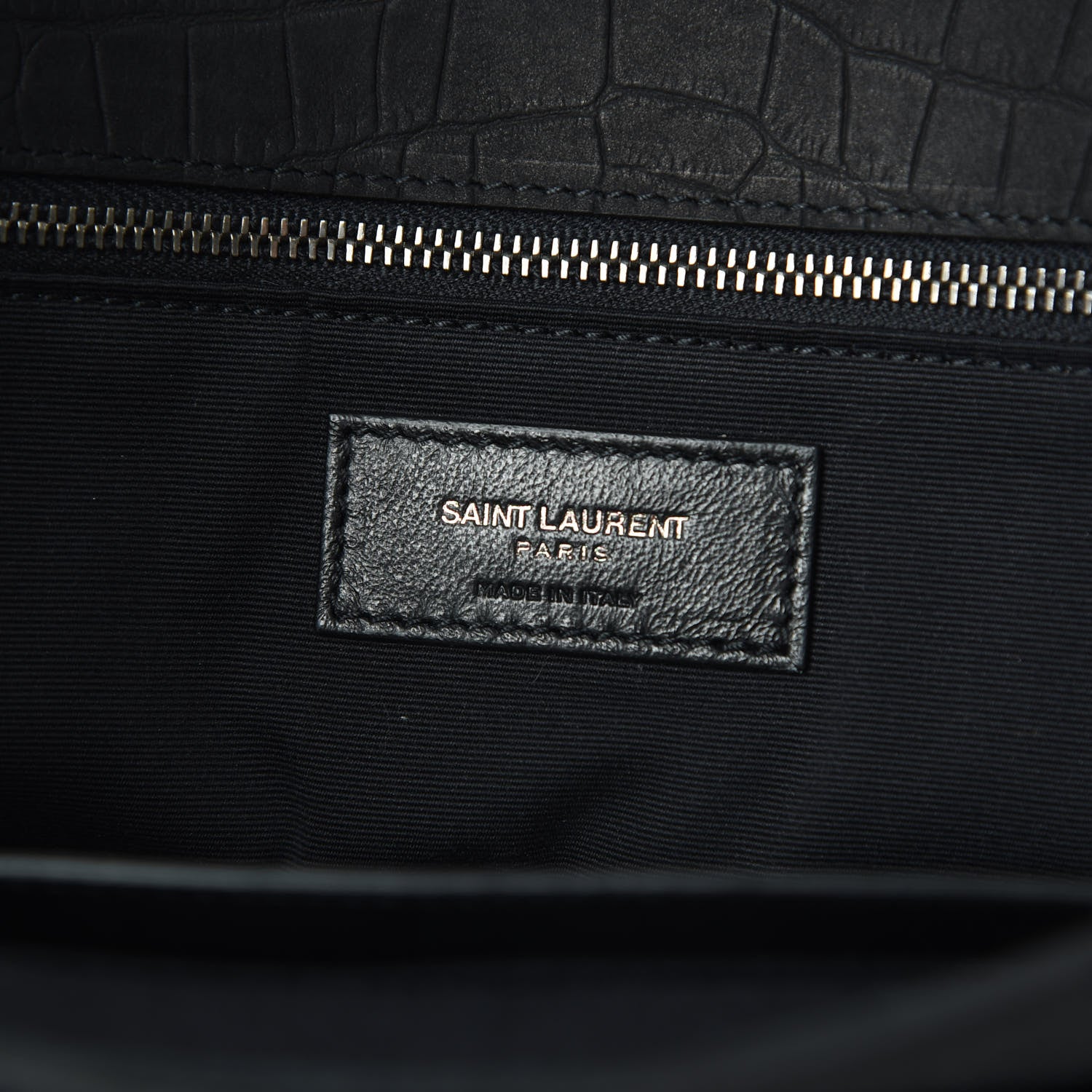 Saint Laurent Nubuck Crocodile Embossed Monogram Medium Niki Chain Satchel Black 7 of 14